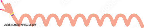 Wavy graphic line, in the shape of a female arm with bracelets and hand with painted and large nails, to direct information in design