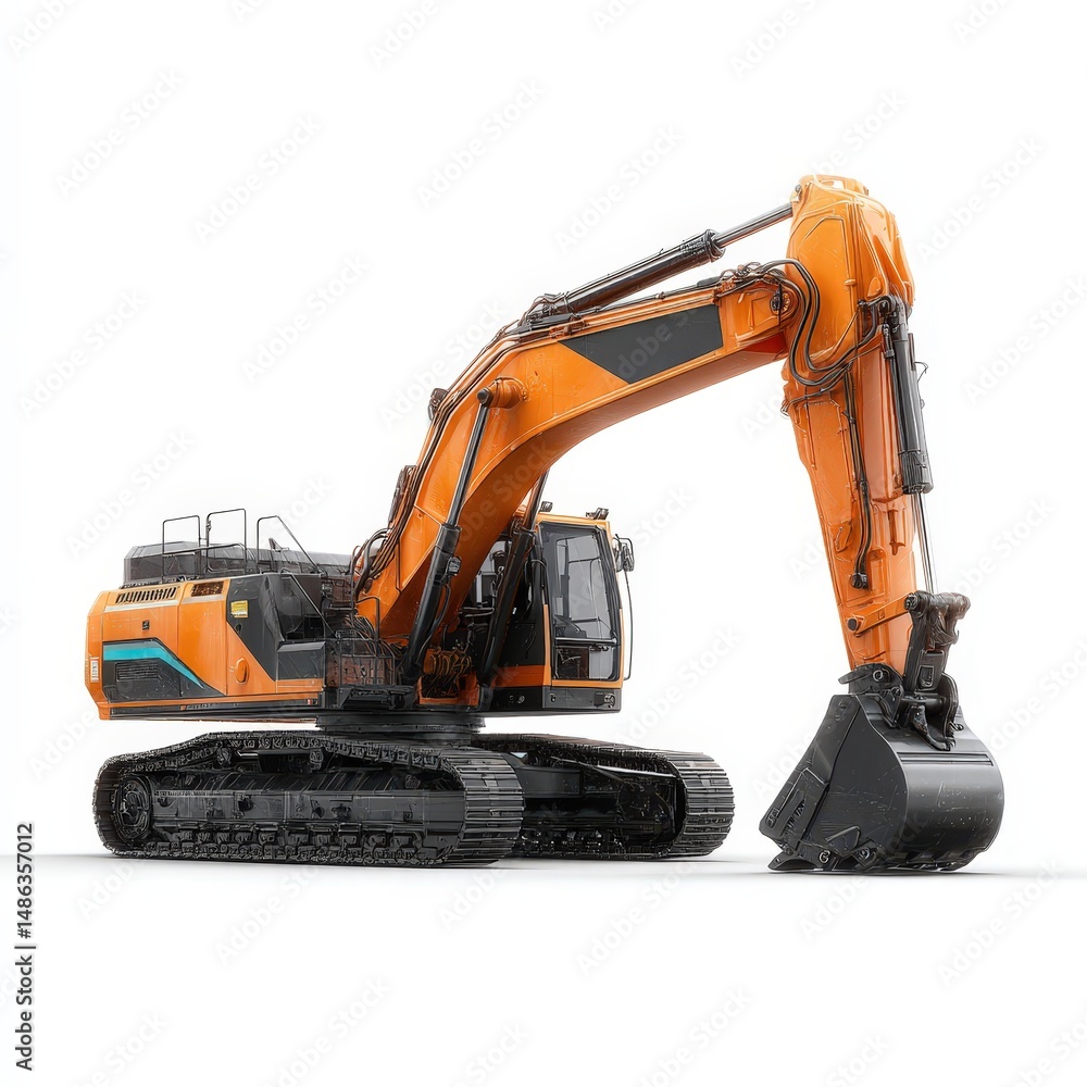 Heavy machinery is positioned at a construction site, showcasing a modern orange and black excavator. The vehicle is ready for earth-moving tasks, highlighting its robust features and capabilities Heavy machinery is positioned at a construction site, showcasing a modern orange and black excavator. The vehicle is ready for earth-moving tasks, highlighting its robust features and capabilities