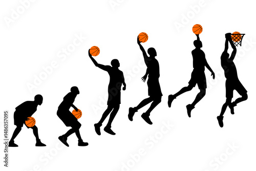 basketball player silhouette collection person dribbling  jump shot illustration