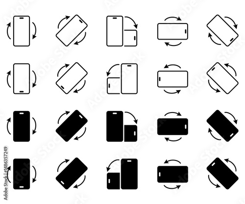 Smartphone rotation device orientation rotate mobile screen icon set flat design