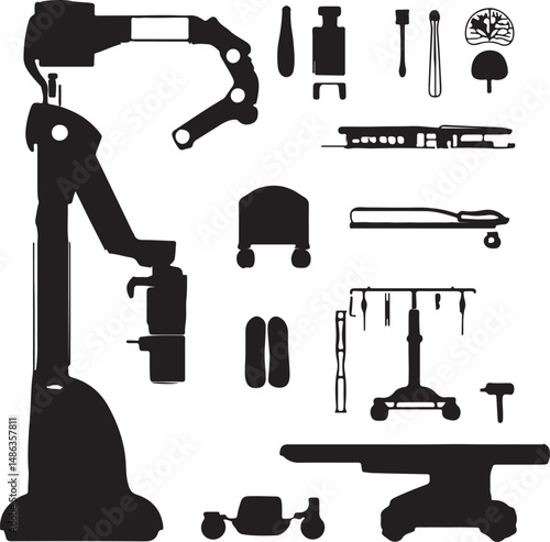 Medical Equipment Silhouettes: Surgical Tools and Operating Room