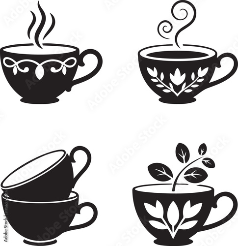 Tea Cup silhouette set vector illustration isolated On Transparent Background