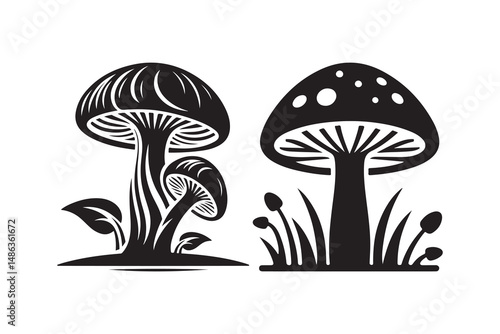  Mushroom Icon Silhouette, isolated on a white background