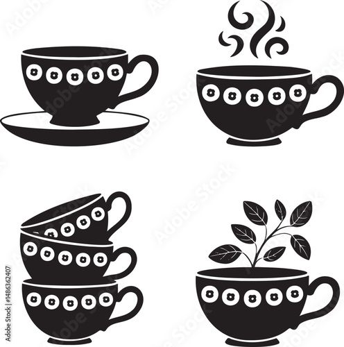 Tea Cup silhouette set vector illustration isolated On Transparent Background