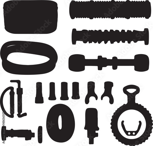 Bike Parts Silhouette: Handle Grips, Pump, Tire, and Accessories