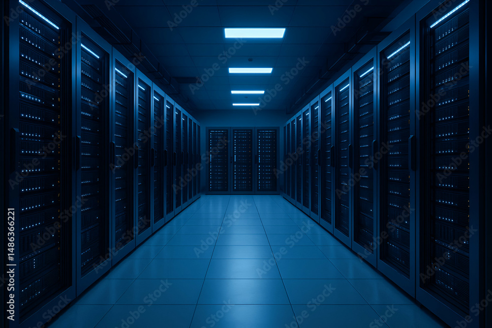 Modern data center with server racks. Modern data center with server racks.