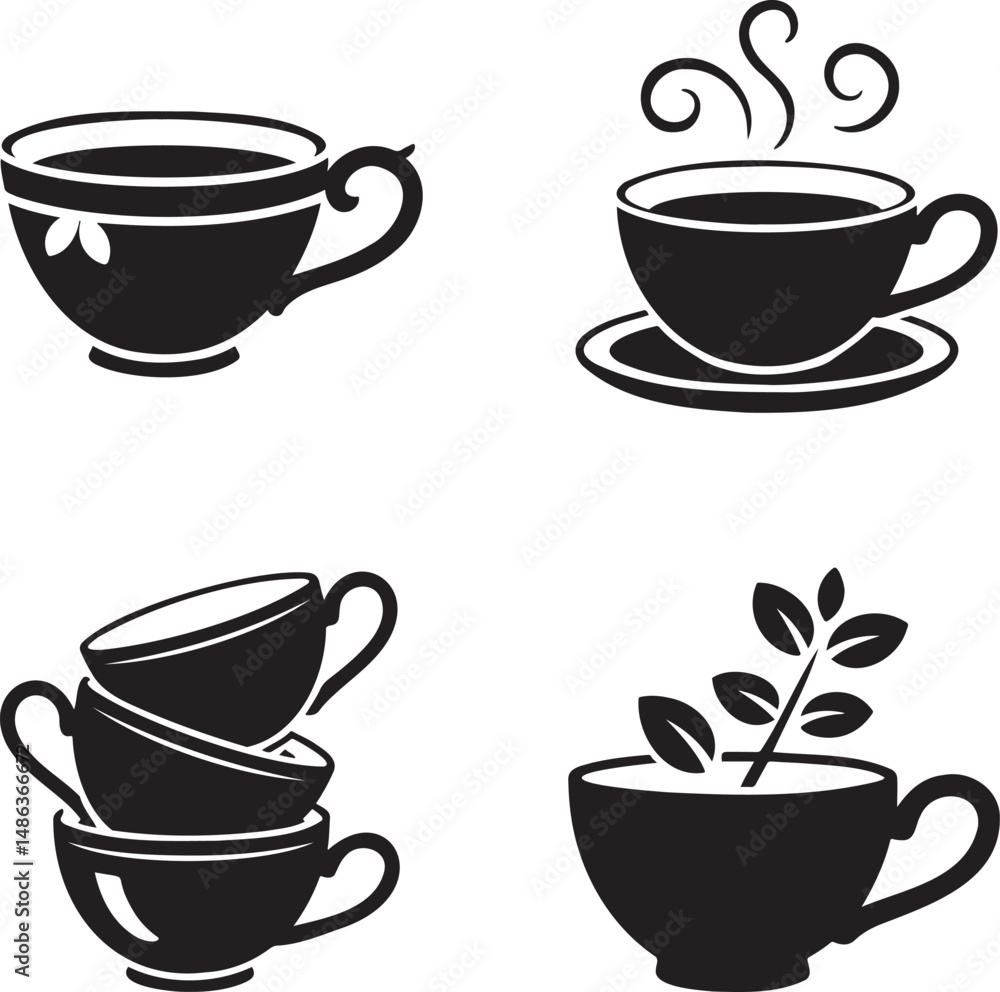 Tea Cup silhouette set vector illustration isolated On Transparent Background Tea Cup silhouette set vector illustration isolated On Transparent Background