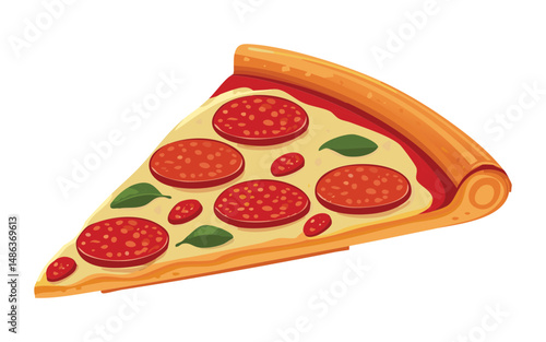 Single Slice of Pepperoni Pizza with Thick Crust - Vector Illustration