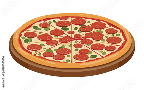 Whole Pepperoni Pizza with Even Slices - Vector Illustration
