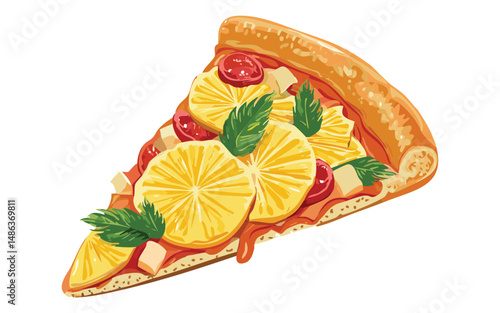 Pineapple Basil Pizza Slice - Vector Illustration