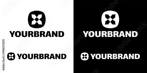 Abstract black and white logo with curved shapes that create a symmetrical X-shaped pattern, conveying modernity, balance and sophistication.