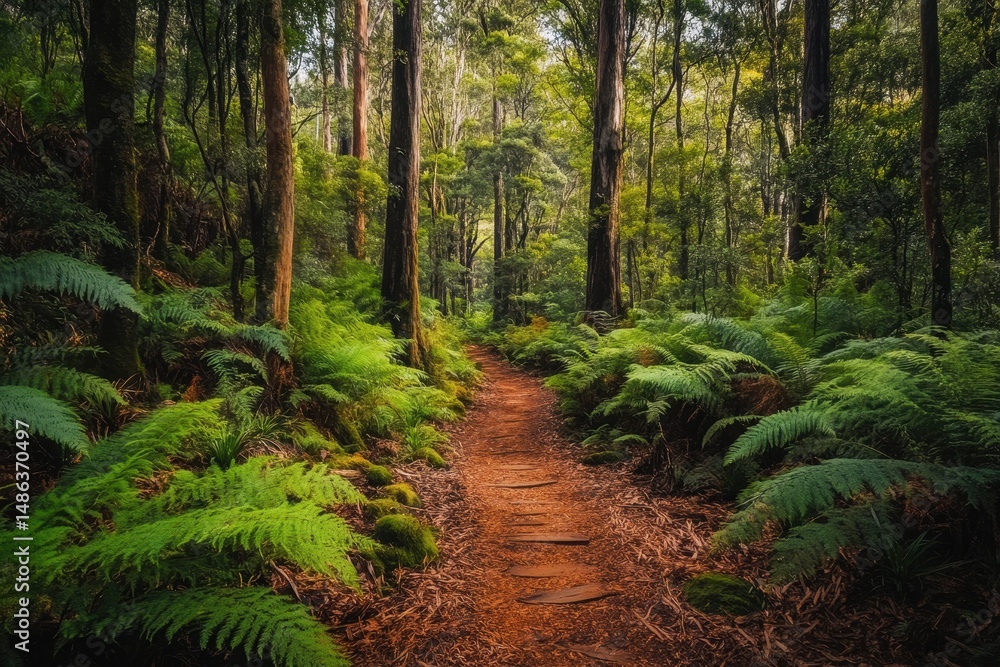 Obraz premium Discover the lush wilderness of Tasmania on an unforgettable adventure in Australia, Australia adventure travel background Tasmania endemic forest nature trail