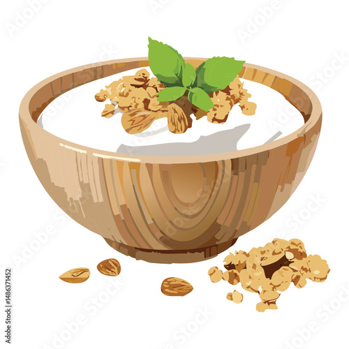 bowl of oatmeal and plain yogurt - vector illustration