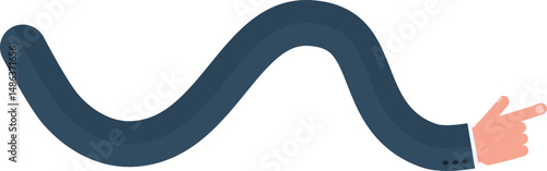 Curved graphic line, in the shape of a hand of a businessman pointing with index finger, to direct information in design