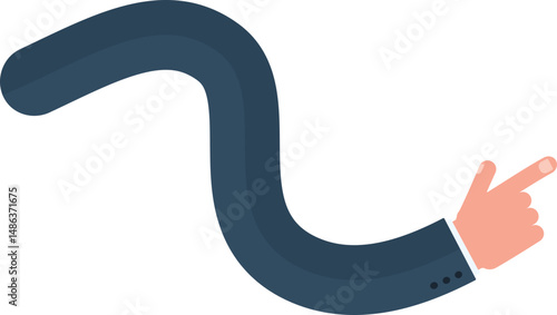 Curved and  rounded graphic line, in the shape of a hand of a businessman pointing with index finger, to direct information in design