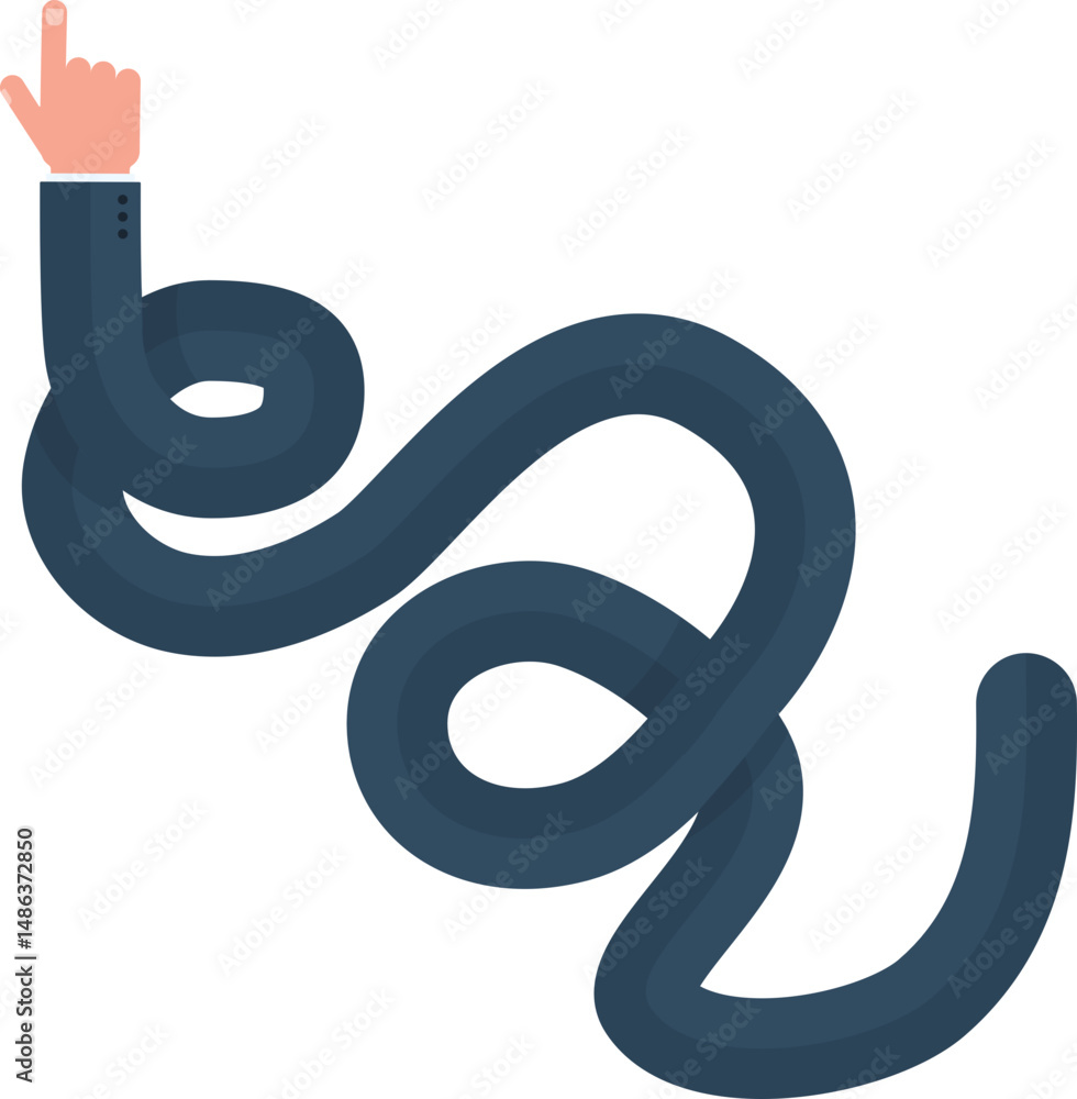 Obraz premium Curved graphic path, shaped like a hand of a businessman pointing with index finger, with a loop and sinuous curves