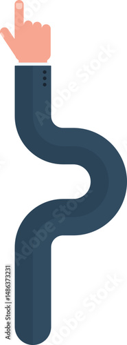 Straight graphic line with a well-defined curve, in the shape of a hand of a businessman pointing with index finger, to point and indicate information