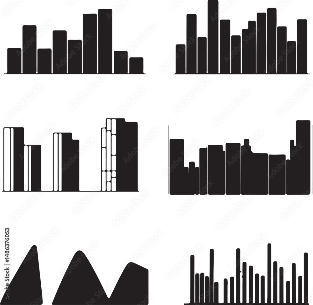Naklejka premium Black Bar Graph Charts: Data Visualization and Statistical Analysis