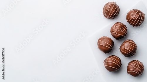 Wallpaper Mural Chocolate truffles are arranged on a white surface, displaying their striped decoration. Torontodigital.ca
