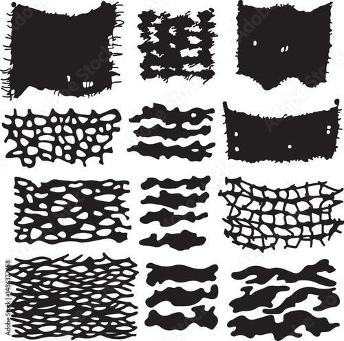 Black Texture Brush Strokes: Grunge Effect, Abstract Design Elements