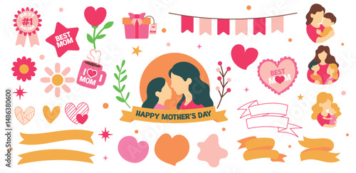 Happy mother's day element vector, clipart, mom background