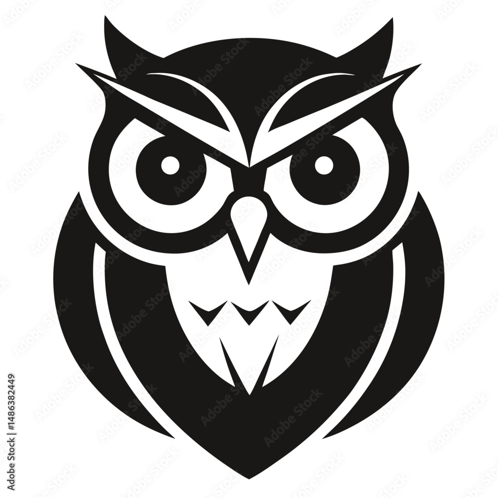 Striking Black and White Owl Silhouette, Feathered Plumage, Night Bird, Fauna, Wildlife Striking Black and White Owl Silhouette, Feathered Plumage, Night Bird, Fauna, Wildlife