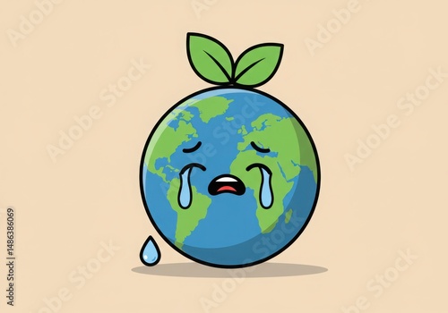 Crying earth with leaves isolated on white background