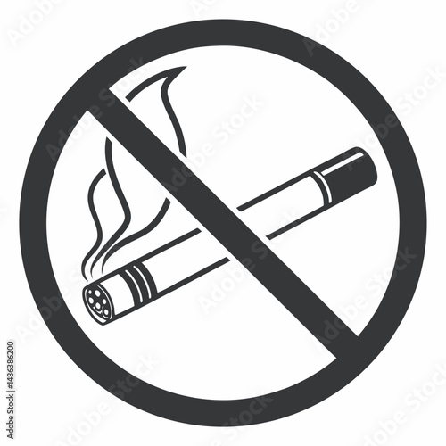 Prohibition symbol showing no smoking with cigarette inside circle line icon