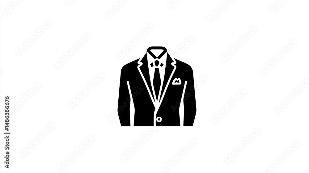Formal Attire Icon Black and White Silhouette of a Suit with Bow Tie Lapel Pin and Buttoned Formal Attire Icon Black and White Silhouette of a Suit with Bow Tie Lapel Pin and Buttoned