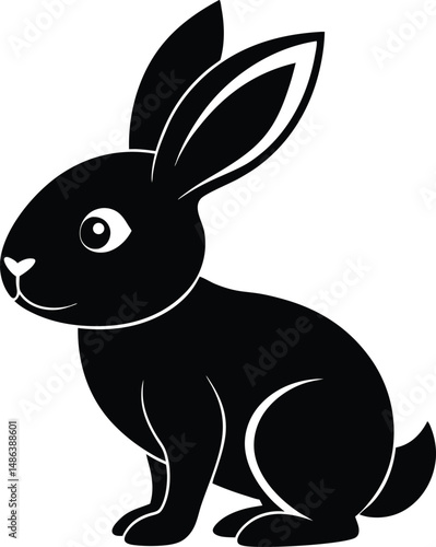 Baby bunny silhouette, Line art design of an adorable cartoon baby bunny with long floppy ears