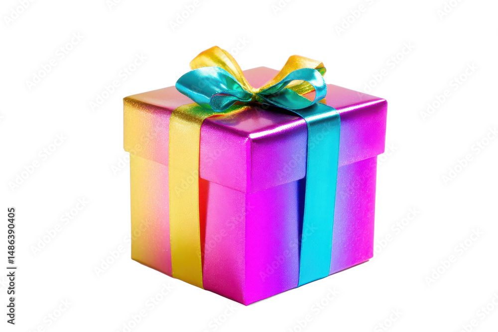 Obraz premium Colorful Gift Box with Rainbow Ribbon Perfect for Celebrations