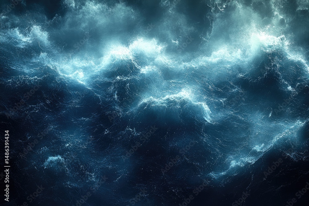 Fototapeta premium Turbulent ocean waves in deep blue tones.
