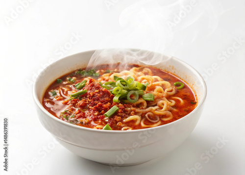 buldak soup ramen on white background