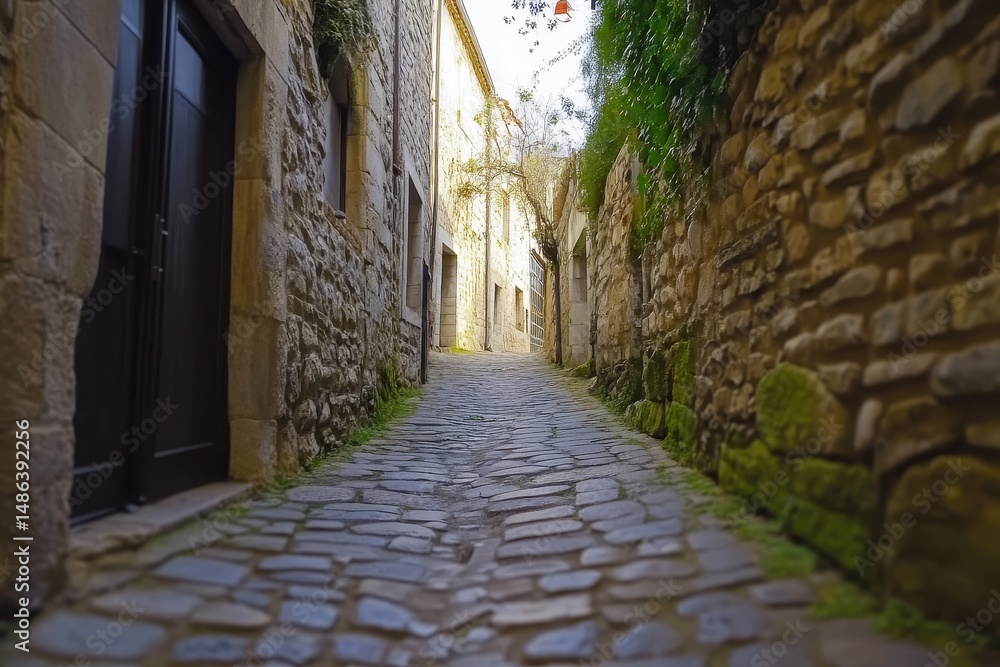 Exploring an empty narrow medieval alleyway during springtime with lush greenery in the background, Empty Narrow Medieval Alley in Springtime Seamless ing background Exploring an empty narrow medieval alleyway during springtime with lush greenery in the background, Empty Narrow Medieval Alley in Springtime Seamless ing background
