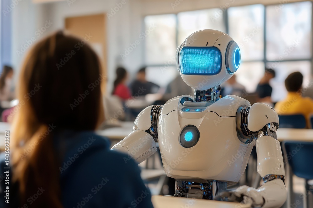 AI-Powered Robotic Tutor Teaching Students, Innovative Education Technology AI-Powered Robotic Tutor Teaching Students, Innovative Education Technology