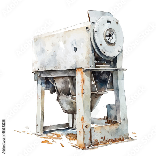 Industrial Shredder Machine, watercolor illustration vector, high quality, isolated on a white background.