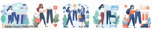 vector of woman buying clothes