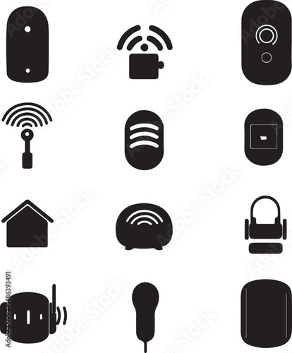 Black Icons of Remote Controls, Devices, and Home Automation