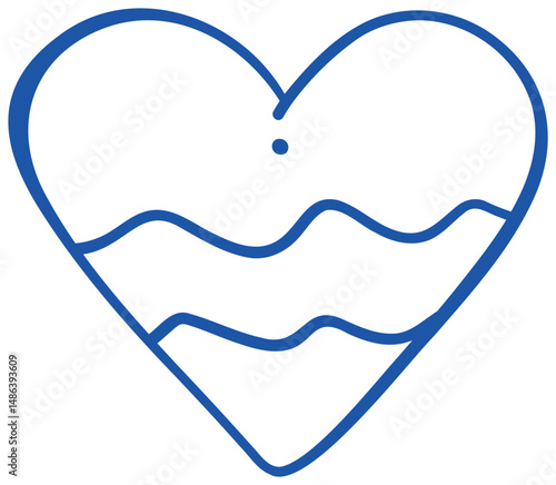 Sticker blue with gradient zodiac symbol Aquarius is made in the form of an elegant line, forming the shape of a heart, with the addition of dots, creating a feeling of lightness and artistry.