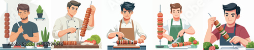 vector man making grilled meat