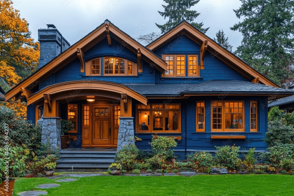Exterior view of a beautiful craftsman style home. Exterior view of a beautiful craftsman style home.