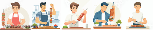 vector man making grilled meat