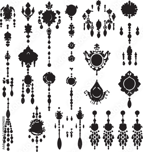 Elegant Vintage Jewelry Silhouettes: Vector Earrings & Pendants
