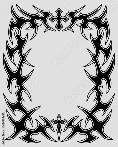 Neo tribal with cross frame design for poster, banner or print, Y2k style frame border design