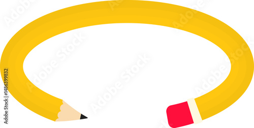 Circular and oval graphic line in the shape of a circle, in the shape of a wooden graphite pencil with an eraser tip, to point and indicate information