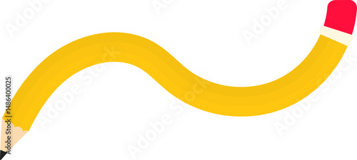 Curved and  rounded graphic line, in the shape of a wooden graphite pencil with a rubber tip, to direct information in design