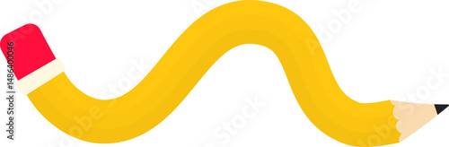 Curved graphic line, in the shape of a wooden graphite pencil with a rubber tip, to direct information in design