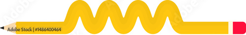 Graphic line with waves in the center and straight lines at the ends, in the shape of a wooden graphite pencil with a rubber tip, to point out elements in the graphic composition