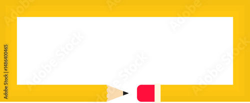 Rectangular geometric shape, in the shape of a wooden graphite pencil with a rubber tip, to direct information in the design