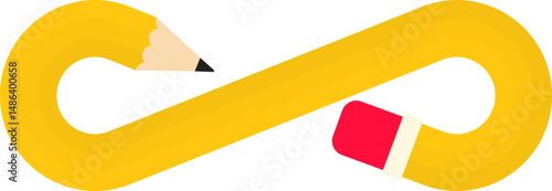 Curved graphic path, shaped like a rubber-tipped wooden graphite pencil, with a looped infinity shape